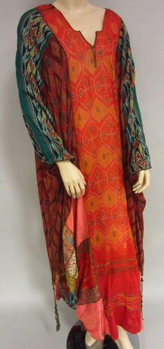 Vintage Thea Porter Couture Kaftan, multi color ikat panel cotton Kaftan by Thea Porter Couture 60s High Fashion, Cotton Kaftan, Global Style, Pink Silk, High Fashion, Nice Dresses, Designer Dresses