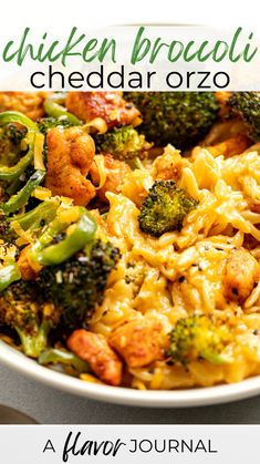 a bowl filled with chicken and broccoli on top of a table