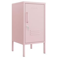 a pink locker with the door open and handle on it's side, against a white background