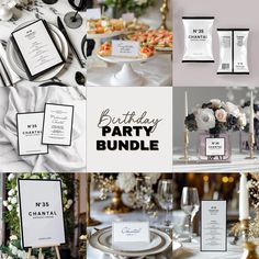 the birthday party bundle includes menus and place cards