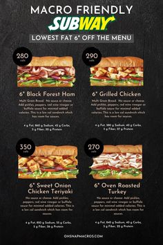 a menu for a sub sandwich with different types of meats and vegetables on it