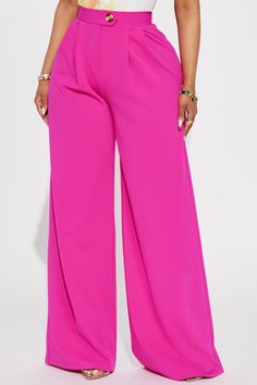 Available In Sage And Fuchsia. Trouser Pant High Rise Button Detail Elastic Waist Back Front Pleats Wide Leg Stretch 95% Polyester 5% Spandex Imported | What Matters Most Wide Leg Trouser in Fuchsia size XS by Fashion Nova Stretch Pink Solid Color Pants, Stretch Pink Pants, Pink Stretch Pants Solid Color, Chic Pink Solid Color Pants, Pink Wide-leg Pants, Pink Solid Color Wide-leg Pants, Pink Stretch Pants, Pink Stretch Wide Leg Pants For Work, Pink Wide Leg Pants For Work