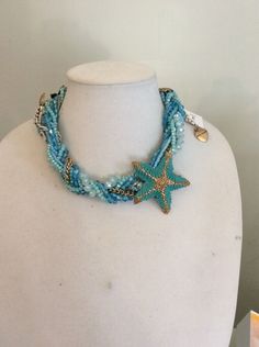 Betsey Johnson Into The Blue Starfish Bead Braided Collar Necklace $195 BE17 889295030707 | eBay Ocean-inspired Starfish Charm Beaded Necklace, Bohemian Starfish Beaded Necklaces, Blue Star-shaped Beaded Necklace, Bohemian Beaded Starfish Necklace, Ocean-inspired Starfish Beaded Necklaces, Blue Beaded Necklaces With Starfish Charm, Blue Necklaces With Starfish Charm And Round Beads, Blue Starfish, Into The Blue