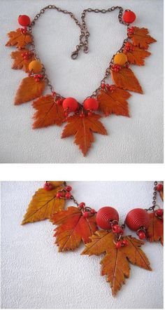 yellow red autumn leaf fall jewelry autumn bib necklace leaf Handmade Red Nature-inspired Necklace, Handmade Bohemian Jewelry For Fall, Handmade Jewelry For Fall Gift, Unique Red Polymer Clay Necklace, Necklace Leaf, Red Autumn, Inspiration Nature, Nature Necklace, Polymer Clay Jewelry Diy