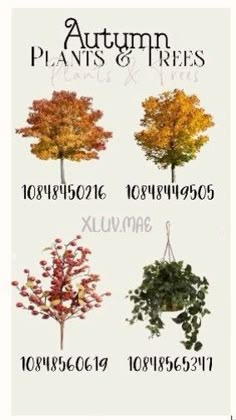 an image of autumn trees in different colors and sizes with the words autumn written on them