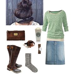 "Cozy Winters" by createdfeminine on Polyvore Cozy Winter Fashion, Jean Skirt Outfits, Skirt, Comfy Outfits, Skirt Outfits, Modest Fashion, Denim Skirt, Pretty Outfits