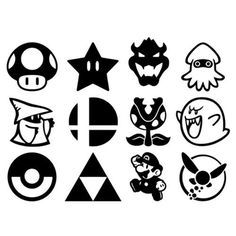 some different types of stickers on a white background with black and white images in the bottom right corner