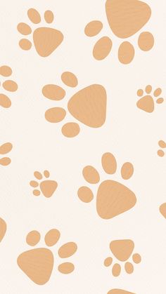 an orange and white background with brown paw prints