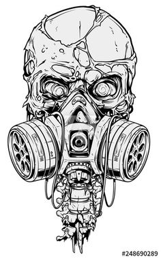 a skull wearing a gas mask