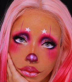 Pink Clown, Trixie Cosmetics, Clown Face Paint, Badass Halloween Costumes, Clown Hair, Cute Clown Makeup, Halloween Makeup Clown, Halloween Makeup Look, Clown Halloween Costumes