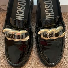 Size Us 37. True To Size. Worn Once. No Damage. Comes With Dust Bag And Box. I Listen To Offers. Moschino Shoes, Women Loafers, Women's Loafers, Moschino Leather Jacket Bag, Bit Loafers, Loafers For Women, Loafer Flats, Flat Shoes Women, Moschino