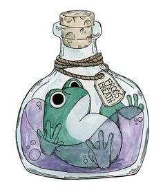 a glass bottle with a frog in it