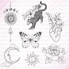 some flowers and butterflies on a pink background