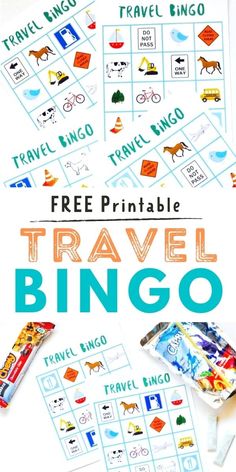 a travel game with the words, free printable travel bingo on it and an image of