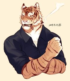 a drawing of a tiger wearing a suit and tie