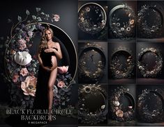 black floral circle backdrops for photoshopping