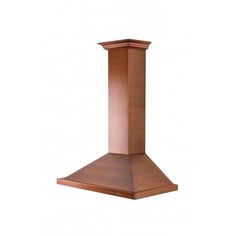 a copper colored stove top with a wooden chimney on the front and bottom, against a white background