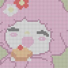 a cross stitch pattern with a hello kitty face on the front and bottom half of it