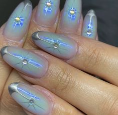 Gelx Apres Nails, Bubble Nails, Pretty Gel Nails, Blue Nail Designs, Almond Acrylic Nails, Blue Nail, Funky Nails, Pretty Acrylic Nails