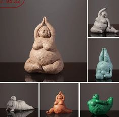 six different colored clay animals sitting on top of each other's backs and legs