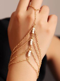 Beaded Chains Bracelet Accessories GOLD-One_size Chains Bracelet, Rice Bead Bracelet, Fairy Bracelets, White Beads Bracelet, Hand Chain Jewelry, Boho Style Bracelets, Belly Dance Jewelry, Bracelets Design, Bracelet Accessories