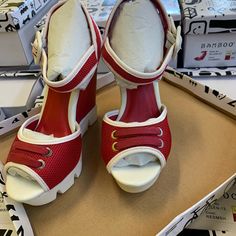 Assorted Colors And Sizes Retro Spring Heels With Red Sole, Retro Red Sandals For Spring, Casual Heels With Red Sole For Spring, Casual Red Heels For Spring, Casual Sandals With Red Sole For Spring, Rainbow Heels, Taupe Heels, Red Platform, Black Gladiator Sandals