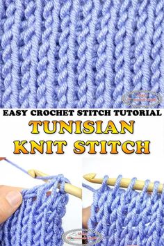 the easy crochet stitch pattern is shown in blue yarn