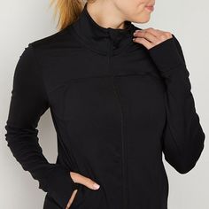 Stay comfortable during cold-weather workouts in this Xersion EverUltra Lite women's soft shell jacket. Made from a smooth lightweight knit with 4-way stretch and QuickDri technology for all-day comfort, this fitted lightweight mock neck jacket has two side slip pockets and extended cuffs with thumb holes. Wear it over your favorite workout tops with leggings. Features: Thumb Hole, Stretch FabricClosure Type: ZipperFit: Regular FitNeckline: Mock NeckPockets: 2 Side Slip PocketsSleeve Length: Lon Winter Stretch Track Jacket For Outdoor Activities, Black Stretch Track Jacket For Outdoor Activities, Winter Running Stretch Outerwear, Midweight Winter Sports Track Jacket, Solid Stretch Track Jacket For Winter, Winter Stretch Track Jacket In Solid Color, Winter Stretch Track Jacket For Running, Winter Running Track Jacket With Stretch, Moisture-wicking Outerwear For Training