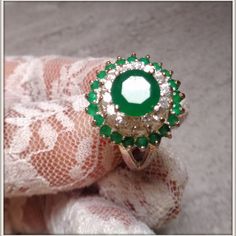 High Quality Hand Made .It Is An Absolutely Stunning. This Ring Is Hand Crafted Natural Gemstone, 925 Sterling Silver Stumped ! You Are Sure To Be Noticed With This Ring. Craftsmanship And Durability Like This Are Not To Be Confused With Cheap Jewelry. Thank You Silver Emerald Ring With Round Stone For Formal Occasions, Formal Silver Ring With Round Emerald Stone, Vintage Silver Emerald Ring With Center Stone, Dazzling Silver Emerald Ring With Round Cut, Green Sterling Silver Jewelry With Center Stone, Dazzling Silver Emerald Ring In Sterling Silver, Silver Emerald Ring For Anniversary, Silver Emerald Ring With Halo Setting, Round Cut, Vintage Silver Emerald Ring With Prong Setting