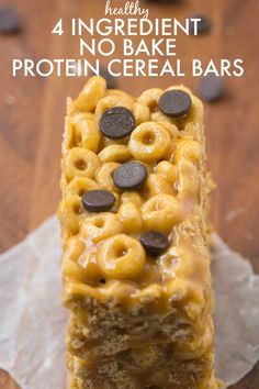 four ingredient no bake protein cereal bars stacked on top of each other