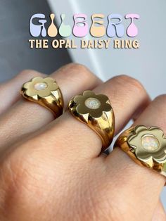 Gold plated brass with opal inlayed center. Handmade in the USA! Jewelry Inspo, Jewelry Accessories