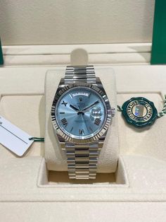 Rolex Day-Date 40 Listing: $84,000 Rolex Day-Date 40 Platinum Ice Blue Roman Fluted Bezel 2023, Reference number 228236; Platinum; Automatic; Condition Unworn; Year 2023; Watch with original Men Essentials, Expensive Jewelry Luxury, Watch Gift, Expensive Jewelry