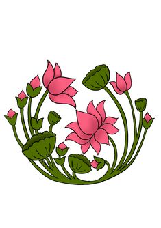 pink flowers with green leaves on white background