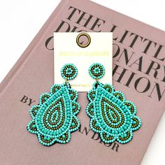 Light Up The Night Seed Bead Teardrop Earrings in Turquoise Blue - Giddy Up Glamour Boutique Beaded Turquoise Earrings, Earrings Ideas, Light Up The Night, Beaded Earring, Giddy Up Glamour, Earring Ideas, Turquoise Earrings, Teardrop Earrings, Seed Bead