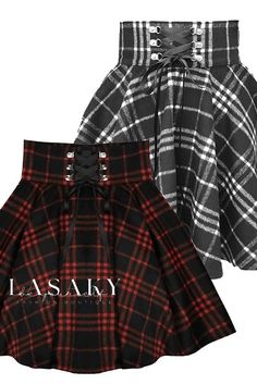 Lasaky - Chic High-Waisted A-Line Skirt in Classic Dark Plaid Cheap Trendy Plaid Skort, High Wasted Plaid Skirt, Tartan Skirt Short, Cheap Casual Plaid Skirt, Chic Cheap Plaid Skirt, Skirts Plad, Short Pollera, Polyester Skirt, Hair Issues