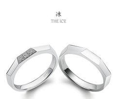 two white gold wedding bands with diamonds on each band and the words,'the ice '