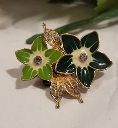 Vintage Enamel Floral Brooch Pin With Rhinestones Flowers and - Etsy Floral Brooch, Beautiful Costumes, Expensive Jewelry, Mid Century Vintage, Flower Pins, Flowers And Leaves, On Vacation, Etsy Handmade, Fun Things