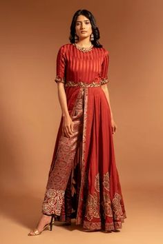 Shop for Sejal Kamdar Maroon Pure Satin Crepe Ajrak Patch Work Anarakali With Pant for Women Online at Aza Fashions Western Formal Wear, Cutdana Embroidery, Indian Suits For Women, Silk Kurti Designs, Best Gowns, Pant Suits For Women, Trendy Outfits Indian, Pant For Women, New Address