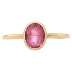 Size: 6 3/4 Sizing Fee: Up 1 size for $40 or Down 1 size for $40 Brand: Nina Wynn Metal Content: 18k Yellow Gold Stone Information Natural Pink Tourmaline Carat(s): .90ct Cut: Oval Total Carats: .90ct Style: Solitaire Features: Textured Finishes Measurements Face Height (north to south): 11/32" (8.2mm) Rise Above Finger: 7/32" (4.8mm) Weight: 2.3 Grams Stamps: 750, maker's mark Condition: New without Tags Heirloom Pink Sapphire Oval Rings, Heirloom Oval Pink Sapphire Rings, Oval Gold Sapphire Ring, Oval Untreated 14k Gold Ring, Oval Pink Sapphire Wedding Ring, Untreated 14k Gold Oval Ring, Untreated Oval Ring In Fine Jewelry Style, Untreated Oval Ring Fine Jewelry, Untreated Oval Rings Fine Jewelry