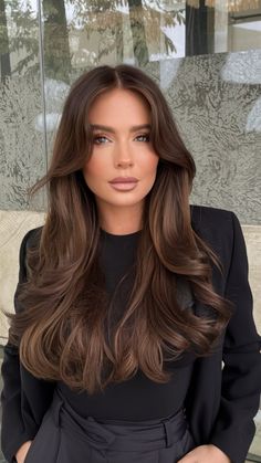 Discover the top Chocolate Brown hair color trends for 2025 with these 20 stunning ideas. From rich and dark tones to light highlights and caramel balayage, find the perfect shade for your style. Explore options for short, medium, and long lengths, plus ideas suited for morena, Asian skin tones, and black women. All Over Bronde Haircolor, Caramel Hair On Asian, Dark Chocolate Brown With Highlights, Dark Base Hair Color, Medium Tone Hair Color, Chestnut Brown Hair On Olive Skin, Chocolate Brown Hair With Light Brown Highlights, Soft Medium Brown Hair, Winter Hair Color For Brunettes Medium Length