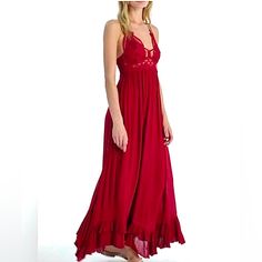 New Free People One Adella Bright Red Maxi Dress Size Small *New With Tags Attached Nwt Free People One Adella Maxi Slip Dress In Bright Red Love Love Love This Dress, Personally Own 3 Colors. Our Favorite Slip Dress, Now In A Maxi Silhouette Featuring Our Best-Selling Adella Bralette At The Top With Boho Crochet Lace Details And A Light And Airy Skirt With A Tired Hem. Smocked Stretchy Back Adjustable Shoulder Straps Fully Lined Semi Sheer Hand Wash Cold 70% Viscous 20% Cotton 10% Nylon Size Small New With Tags Attached Bohemian Red Maxi Dress For Daywear, Chic Red Maxi Dress For Daywear, Red Maxi Dress For Daywear, Red Lace Trim Dress For Vacation, Red Fitted Maxi Dress For Daywear, Cheap Red V-neck Maxi Dress, Red V-neck Dress With Lace Trim, Red V-neck Maxi Dress For Beach, Red V-neck Maxi Dress For Daywear