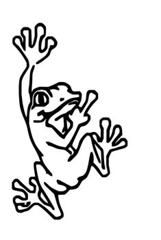 a black and white drawing of a frog jumping