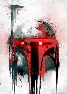 the star wars poster has been painted with red and black splatters on it