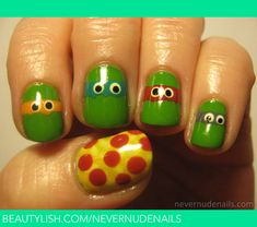 Ninja Turtle Nails, Turtle Nail Art, Turtle Nails, Ninja Turtle Pizza