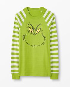 Adult Dr. Seuss Grinch Long John Top -  Organic combed cotton rib knit  Super-smooth flatlock seams  Front screenprint Soft ribbed cuffs  STANDARD 100 by OEKO-TEX® | 03.U.9375 HOHENSTEIN HTTI | Tested for Harmful Substances | www.oeko-tex.com/standard100 Tops and pants offered separately for the very best fit  Prewashed  Imported Sorry, not available for international shipping™ & © 2020 Dr. Seuss Enterprises, L.P.  All Rights Reserved.. Pajamas, Adult, Long Johns > family matching pa Grinch Dress, Xmas Grinch, Grinch Pajamas, Grinch Stuff, Christmas Essentials, Family Matching Pjs, Dr Seuss Grinch, Family Matching Pajamas, Grinch Party