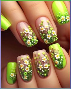 Flower nail art is popular for its playful and refreshing look, perfect for summer or adding a pop of color to any outfit. Flower nail art ideas, to inspire your next colorful and fun manicure. Summer, acrylic, designs, orange, easy, 3d, tutorial, simple, dragon, cute, strawberries, blueberry. Fun Manicure, Yellow Nails Design, Green Nail Art, Cute Spring Nails, Floral Nail, Floral Nail Art, Spring Nail Art