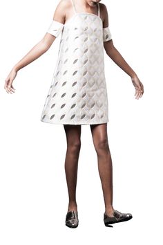 Off the shoulder geometric jacquard mini dress. • Geometric Jacquard Twill. • Concealed zip fastening along back.• 88% Polyster, 7% Lurex 5% Polyamide • Imported fabric from Italy• Made in New York• Model is 178cm/5'10" and is wearing Size 2 Dry Clean