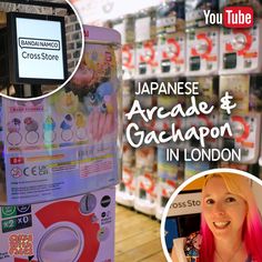 a woman with pink hair standing next to a vending machine