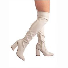 White pointed toe knee boot with a block heel. Runs true to size.Ê Boots White, Knee Boot, Over The Knee Boots, Over The Knee, Over Knee Boot, Knee Boots, The Knee, Block Heels, Heel Height