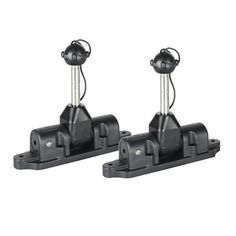 pair of black heavy duty casters on white background